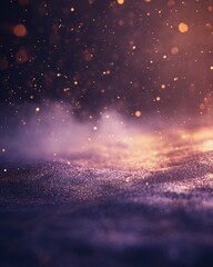 Poster - Abstract glittery landscape with bokeh effect, purple and gold colors, dreamy atmosphere, studio shot