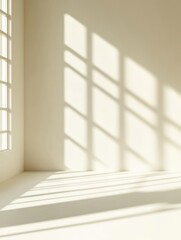 Poster - Empty Room Interior with Sunlight Streaming Through Window Casting Shadows on Wall and Floor Minimalist Style