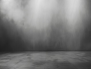 Poster - Empty dark gray room with concrete floor and textured wall in studio lighting, low angle minimalist shot for background or product display