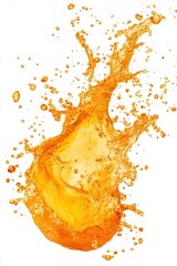 Poster - Orange Juice Splash on White Background Studio Shot Refreshing Beverage Liquid Motion Close Up Detail