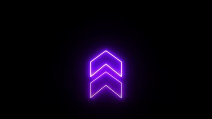 Wall Mural - Neon up moving arrow icon. Abstract directional neon arrow icon animation on black background.