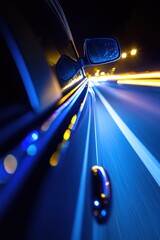 Poster - Car speeding on highway at night, motion blur effect, driver's perspective, long exposure, vibrant colors