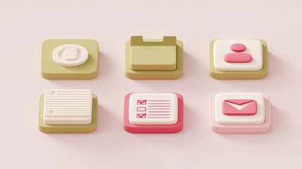 Poster - 3D App Icons  User Interface Elements  Digital Symbols  Minimalist Design