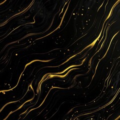 Poster - Abstract Gold Veins on Black Marble Background Close Up View Elegant Luxury Texture Design Backdrop Art