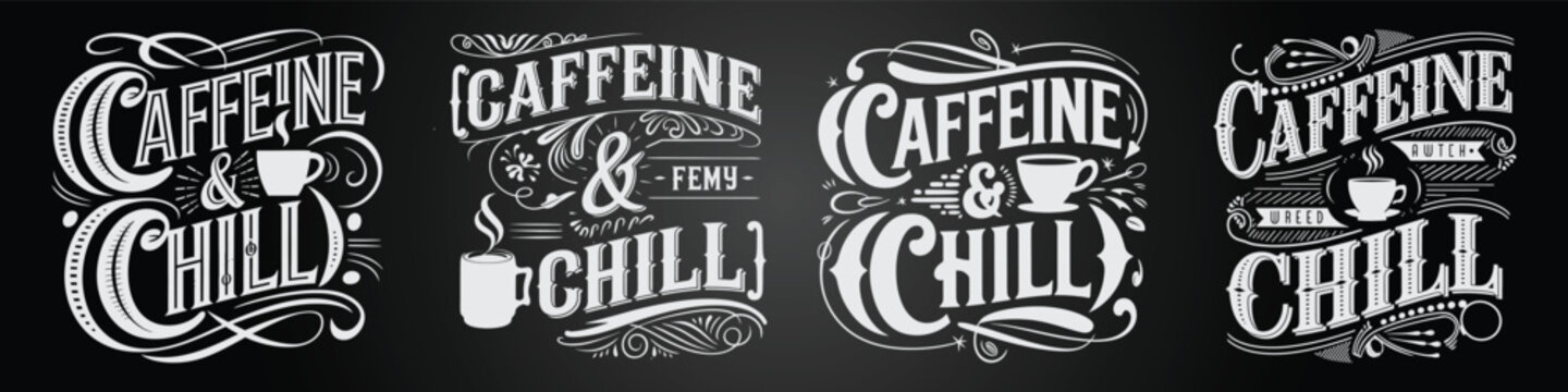 Creative Coffee Café Typography and Elegant Menu Art with Emblems