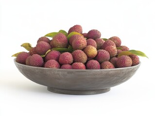Poster - Lychee fruit in bowl still life close up studio shot on white background exotic tropical fruit
