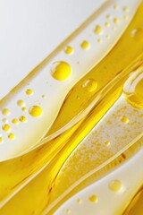 Poster - Abstract Close-up of Golden Liquid with Bubbles and Waves, Macro Shot, Studio Lighting, Bright Background, Minimalist Style