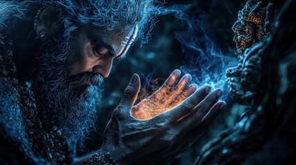 Aufkleber - Mystical energy manipulation by a sage ancient forest fantasy art dark environment close-up spiritual awakening