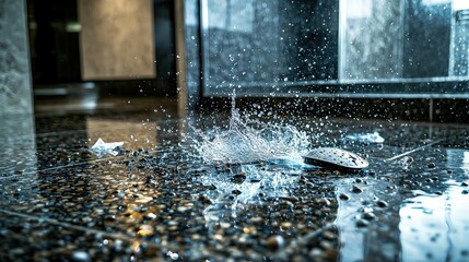 Leinwandbilder - Water splashing on floor indoor shower area action photography modern environment close-up view dynamic motion