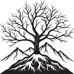 Isolated tree design featuring simple black and white silhouette art. Ideal for nature themes, posters, backgrounds, and wall art.