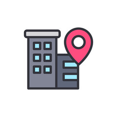 Poster - Office Building With Map Pointer Icon For Location Indication