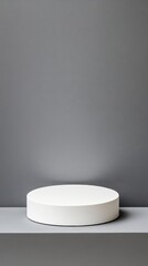 Poster - Minimalist product display showcase with white round podium against gray wall background studio shot for advertising and branding