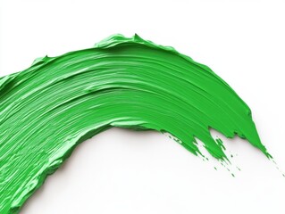 Poster - Vivid green paint stroke on white canvas backdrop close up abstract art concept studio shot for design element or background