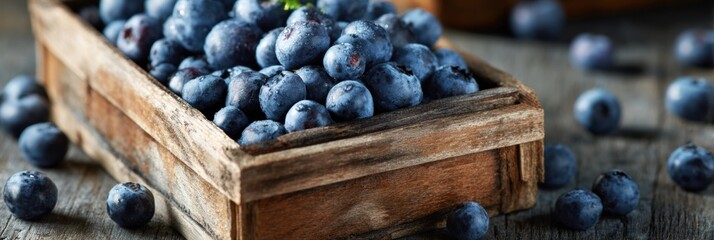 Aufkleber - Fresh Blueberries in a Rustic Wooden Box Ready for Consumption and Enjoyment in a Natural Setting