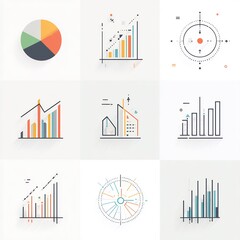 Poster - Minimalist data visualization icons showcasing statistical analysis and patterns