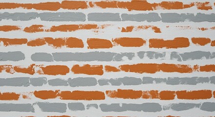 Poster - Abstract painted brick wall texture with orange and grey blocks on a white background, artistic design with brushstrokes, creating a unique decorative pattern.