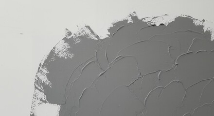 Poster - Close-up view of fresh gray paint applied with a spatula on a white wall, creating a textured abstract surface with visible brushstrokes and artistic expression