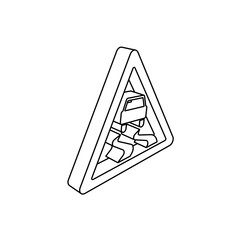 Poster - The outline of a large slippery road sign is made with black lines. 3D view of the object in perspective. Vector illustration on white background