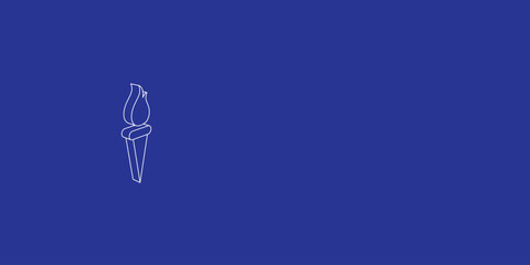Poster - The outline of a large torch symbol made of white lines on the left. 3D view of the object in perspective. Vector illustration on indigo background