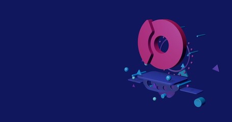 Poster - Pink auto brakes on a pedestal of abstract geometric shapes floating in the air. Abstract concept art with flying shapes on the right. 3d illustration on indigo background