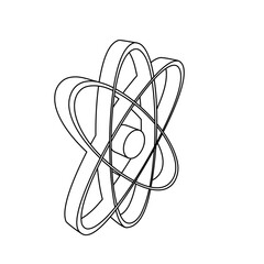Poster - The outline of a large atomic symbol is made with black lines. 3D view of the object in perspective. Vector illustration on white background