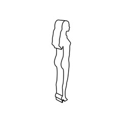 Poster - The outline of a large woman silhouette is made with black lines. 3D view of the object in perspective. Vector illustration on white background