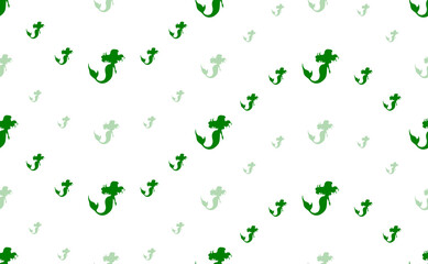 Poster - Seamless pattern of large and small green mermaid symbols. The elements are arranged in a wavy. Illustration on light green background