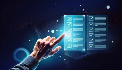 hand pushing button on touch screen interface