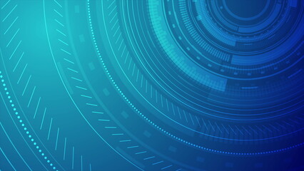 Poster - Bright blue abstract futuristic technology background with HUD gears