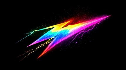 Poster - Rainbow lightning bolt graphic design element on black background.