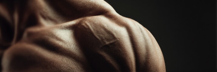 Aufkleber - Close-up View of Well-Defined Deltoid and Shoulder Muscles Showcasing Soft Shadows for Fitness Enthusiasts and Bodybuilders