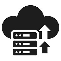 Poster - Cloud technology icon depicting server and data upload in modern silhouette style