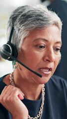 Aufkleber - Talking, microphone and call center with business woman for customer support, help desk or virtual financial advisor. Contact us, investment banker and account consultant with mature person in office