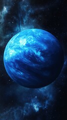 Wall Mural - blue planet in deep space with nebula and stars cosmic scene vertical perspective illustration