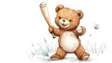 Adorable teddy bear playing baseball.