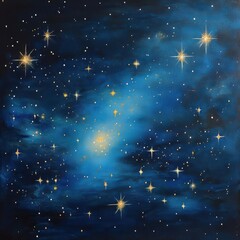 Wall Mural - celestial canvas of stars and nebulae painted in blues and golds creating a dreamy night sky scene f