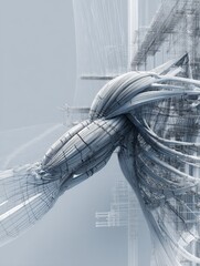 Poster - 3D Wireframe Visualization of Muscle Structure in Detailed Design Layout Showing Intricate Connections and Anatomical Accuracy