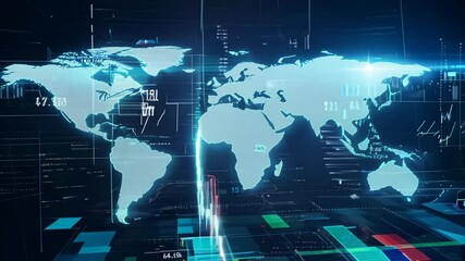 Poster - Global Market Data Visualization with World Map & Stock Chart Overlay - 4K.