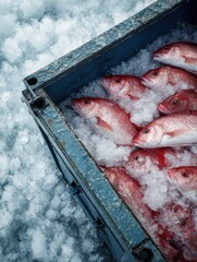 Poster - Fresh Red Snapper on Ice in an Open Crate at a Fish Market During the Early Morning Hours