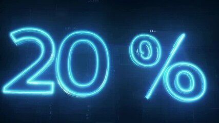 Poster - Glowing Neon 20 Percent Sign with Data Overlay - 4K.