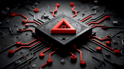 Aufkleber - dynamic technology artwork featuring a red triangle on circuit board abstract digital art high-tech 