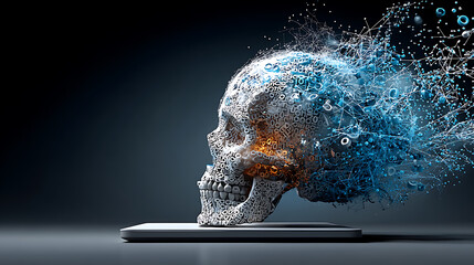 Poster - Digital innovation in technology - abstract skull concept virtual space 3d art futuristic environment close-up view