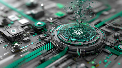 Poster - Emerging tech dynamics circuit board visualization digital realm 3d animation futuristic environment macro view innovation