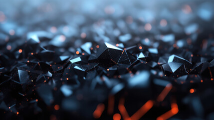 Poster - Futuristic polygonal surface in black with glowing orange points and edges, evoking technology, sci-fi, and digital aesthetics.