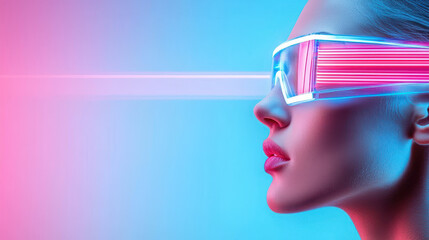 Poster - Futuristic sunglasses neon lights profile view vibrant colors technology fashion modern digital art glowing stylish