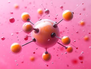 Wall Mural - Artistic Rendering of Molecules Connected in a Pinkish Environment