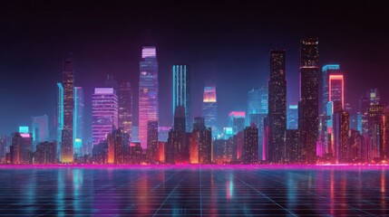 Poster - Neon lit city at night