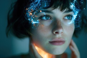 Poster - Digital overlay on young womans face