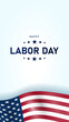 © King Designz - Happy Labor Day banner. Promotion banner for USA Labor Day with USA flags and cloudy sky at sunrise. Happy Labor Day: American flag waving proudly, celebrating hard work and dedication.