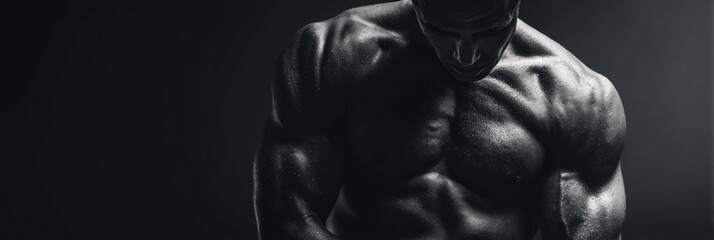 Aufkleber - Dark Theme Silhouette of Muscular Physique Showcasing Strength and Definition Under Focused Light